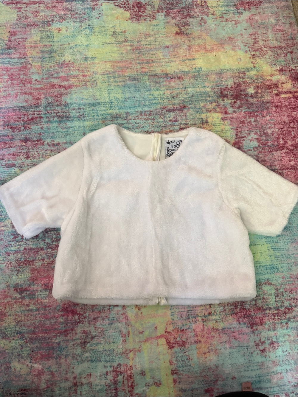 omighty White Plush Short-Sleeve Crop Top